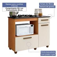 Balcão Para Cooktop 4 Bocas 2 Portas 1 Gaveta Violeta Kaiki Móveis Nature/off White