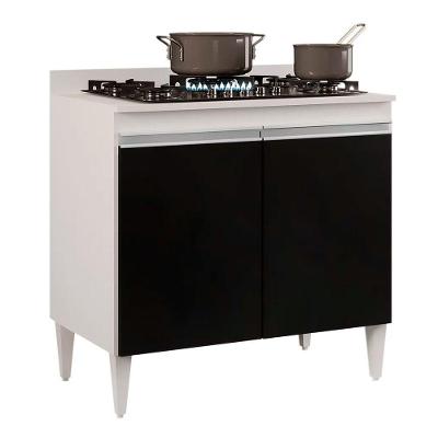Balcão Para Cooktop 2S Brenda Branco Preto 80Cm