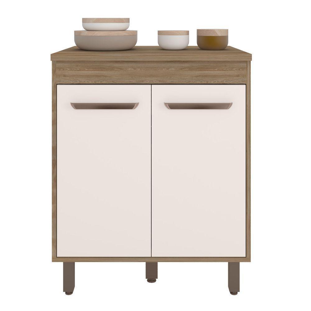 Balcão Para Cooktop Com 3 Portas E Tampo Barcelona Cor Carvalho Oak Off White Poliman Móveis - 1