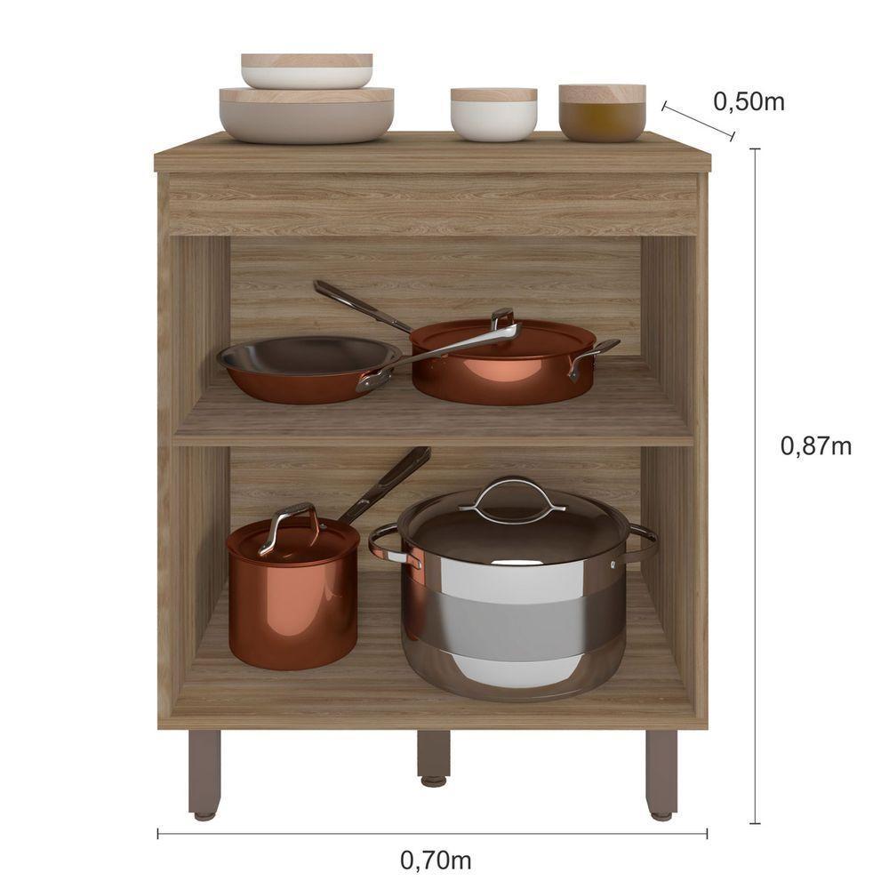 Balcão Para Cooktop Com 3 Portas E Tampo Barcelona Cor Carvalho Oak Off White Poliman Móveis - 2