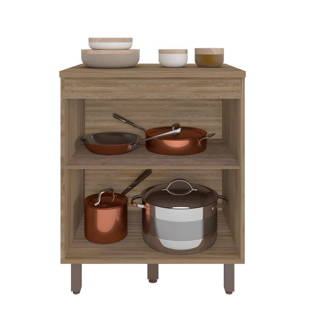 Balcão Para Cooktop Com 3 Portas E Tampo Barcelona Cor Carvalho Oak Off White Poliman Móveis - 3