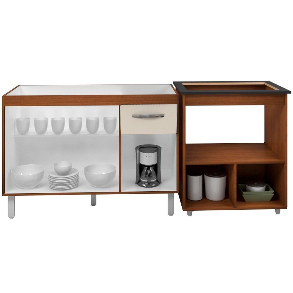 Balcao Cooktop 4 Bocas E Pia 120cm Savana Off White Mobbs Savana Off White - 2