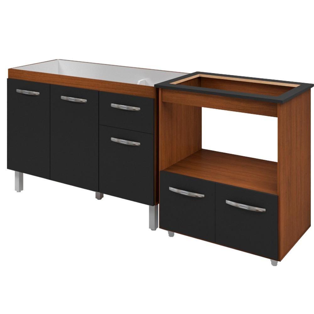 Balcao Cooktop 4 Bocas E Pia 120cm Savana Preto Mobbs Savana Preto - 1