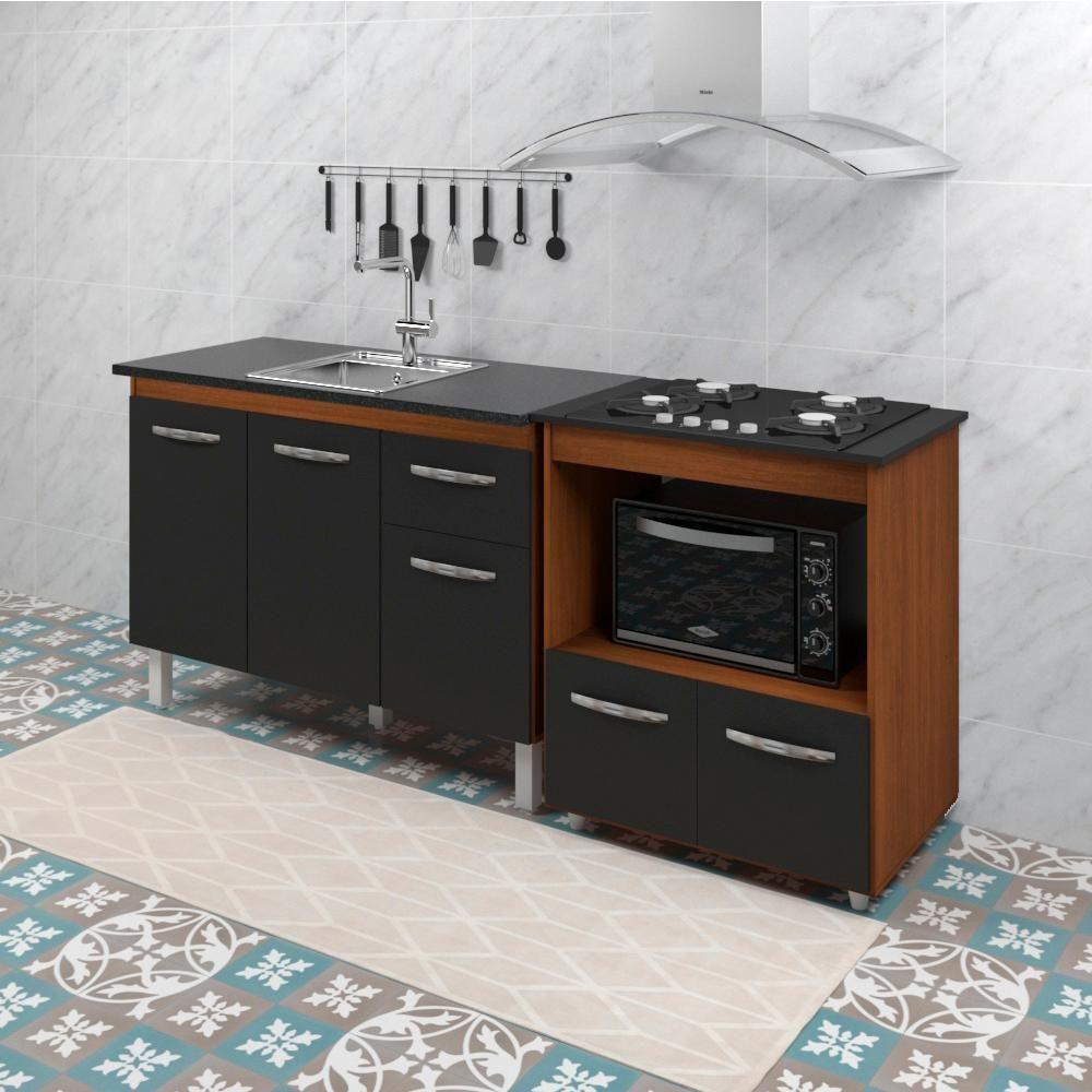 Balcao Cooktop 4 Bocas E Pia 120cm Savana Preto Mobbs Savana Preto - 3