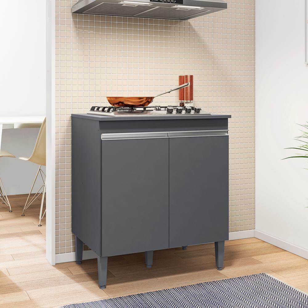 Balcao Com Tampo Cooktop 79 Cm 2 Portas Andreia Cinza Reajl Cinza - 2
