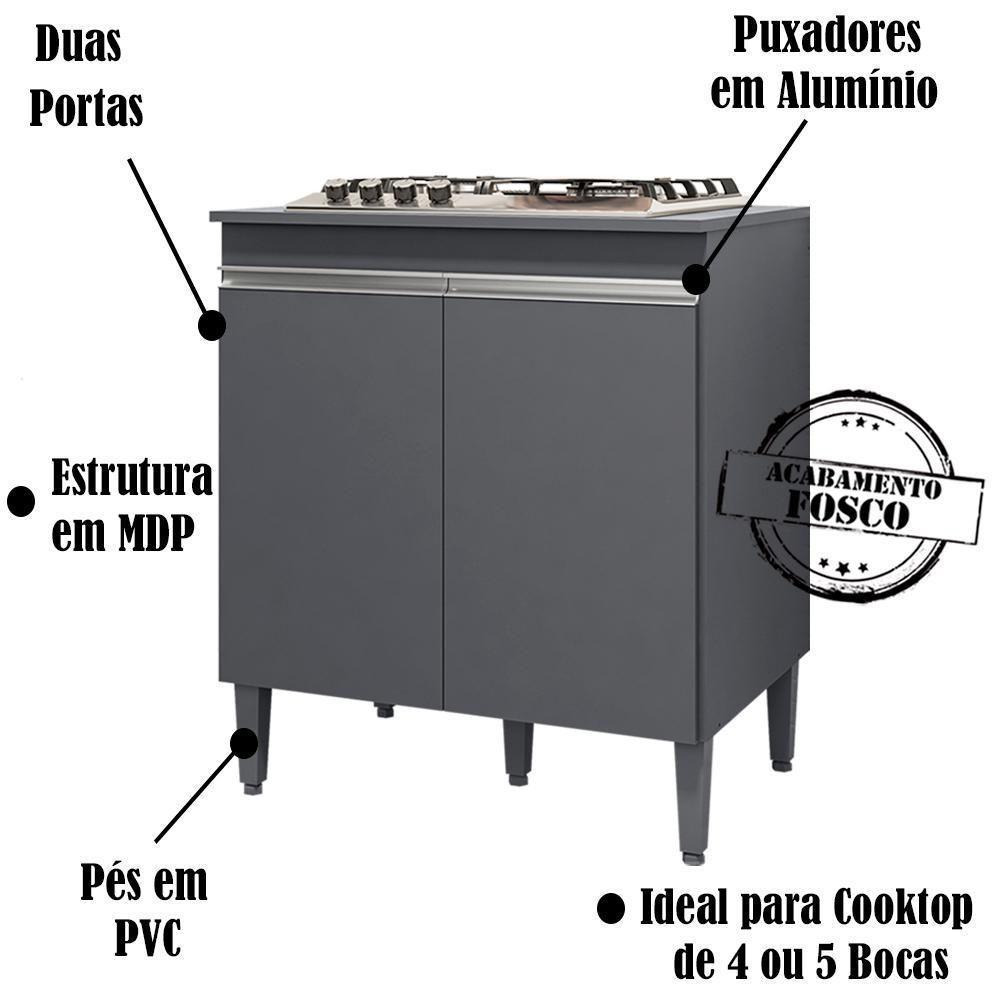 Balcao Com Tampo Cooktop 79 Cm 2 Portas Andreia Cinza Reajl Cinza - 5