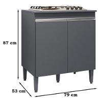 Balcao Com Tampo Cooktop 79 Cm 2 Portas Andreia Cinza Reajl Cinza