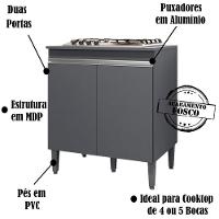 Balcao Com Tampo Cooktop 79 Cm 2 Portas Andreia Cinza Reajl Cinza - 5