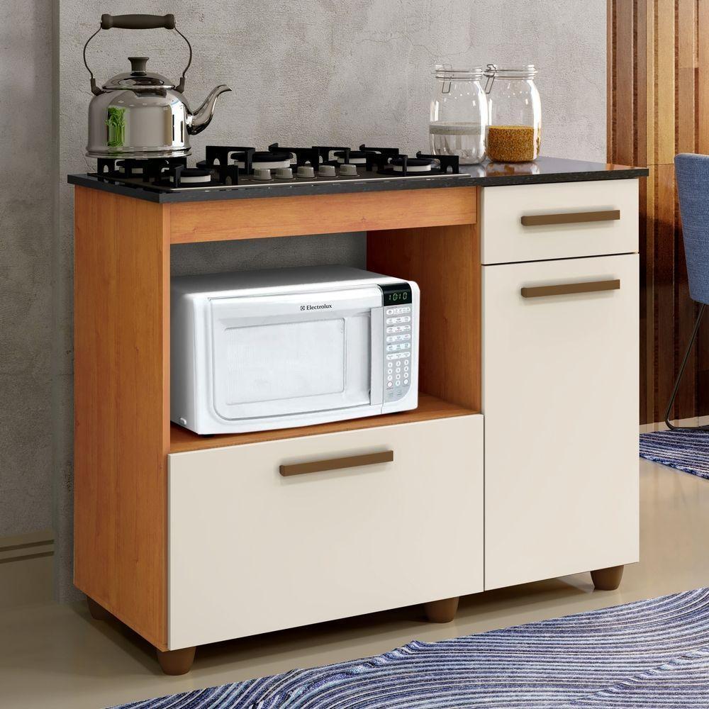 Balcão Para Cooktop 5 Bocas 2 Portas 1 Gaveta Violeta Kaiki Móveis Nature/Off White - 2