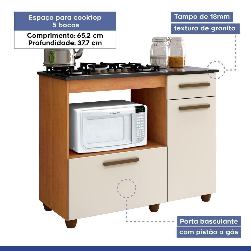 Balcão Para Cooktop 5 Bocas 2 Portas 1 Gaveta Violeta Kaiki Móveis Nature/Off White - 3