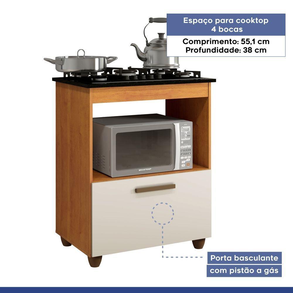 Balcão Para Cooktop 4 Bocas 1 Porta Espaço Para Forno Kaiki Móveis Nature/Off White - 4