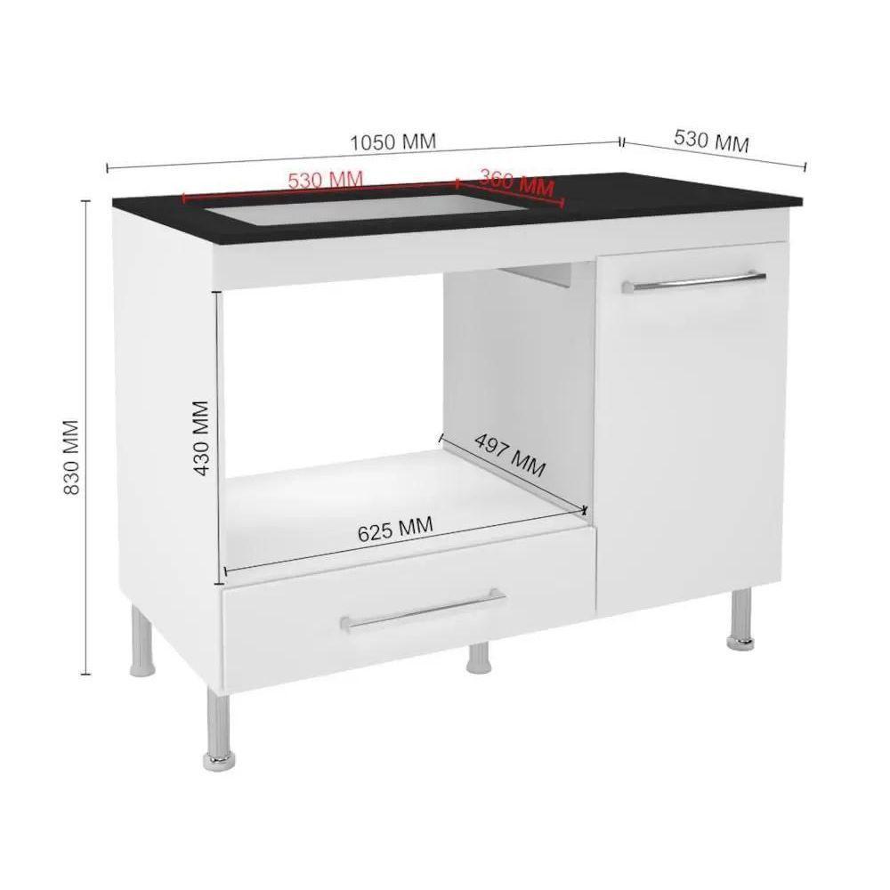 Balcão Para Cooktop 105cm Indekes 6086-491 Branco Com Preto - 3