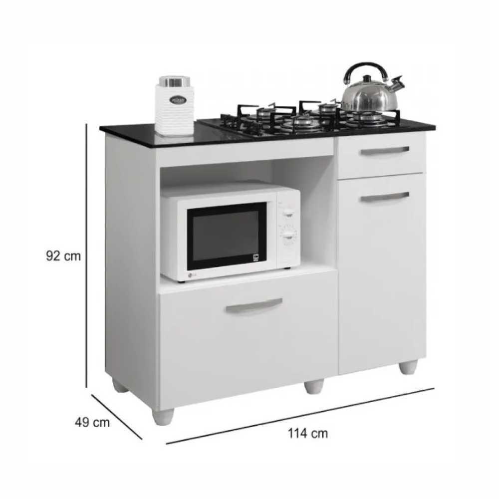 Balcão Para Cooktop 4 Bocas 2 Portas 1 Gaveta Kaiki Móveis Violeta Branco - 3