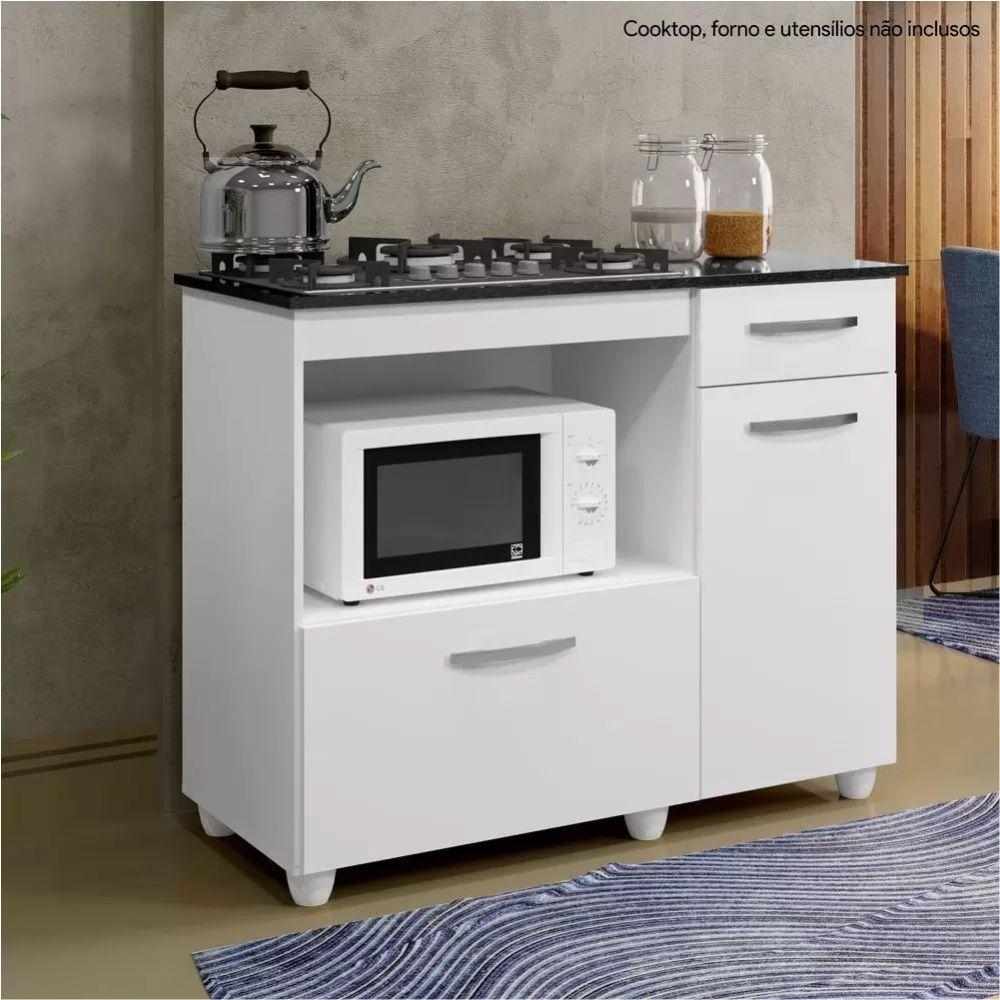 Balcão Para Cooktop 4 Bocas 2 Portas 1 Gaveta Kaiki Móveis Violeta Branco - 4