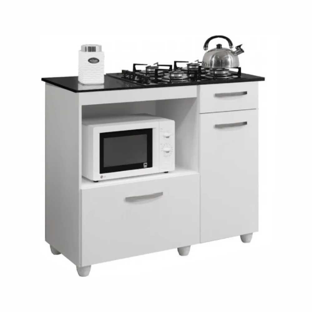 Balcão Para Cooktop 4 Bocas 2 Portas 1 Gaveta Kaiki Móveis Violeta Branco - 7