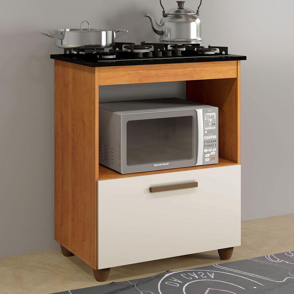 Balcão Para Cooktop 5 Bocas 1 Porta Basculante Salvia Kaiki Móveis Nature/off White - 1