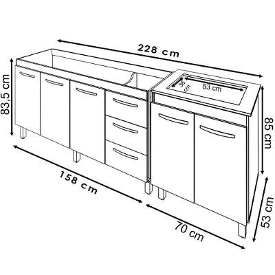 Balcao Pia 160cm E Cooktop 4 Bocas Branco Mobbs Branco