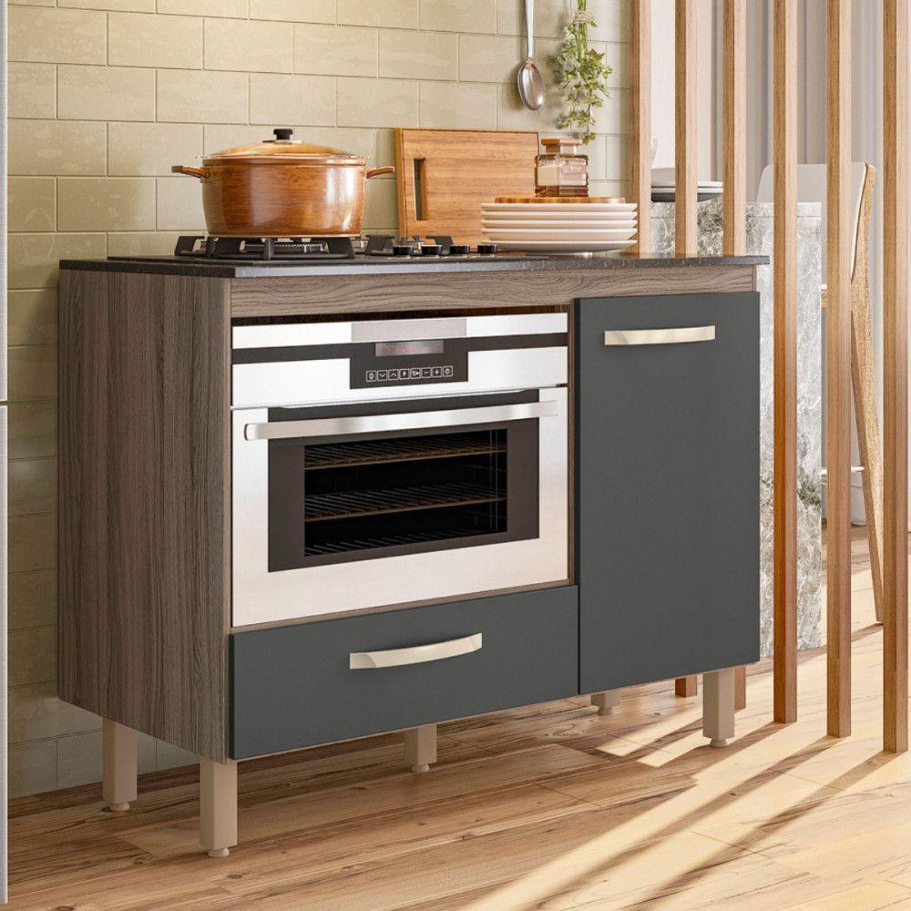 Balcão Para Cooktop Fit 4 Ou 5 Bocas E Forno Carvalho Nature Com Chumbo Nicioli Carvalho Com Chumbo - 2