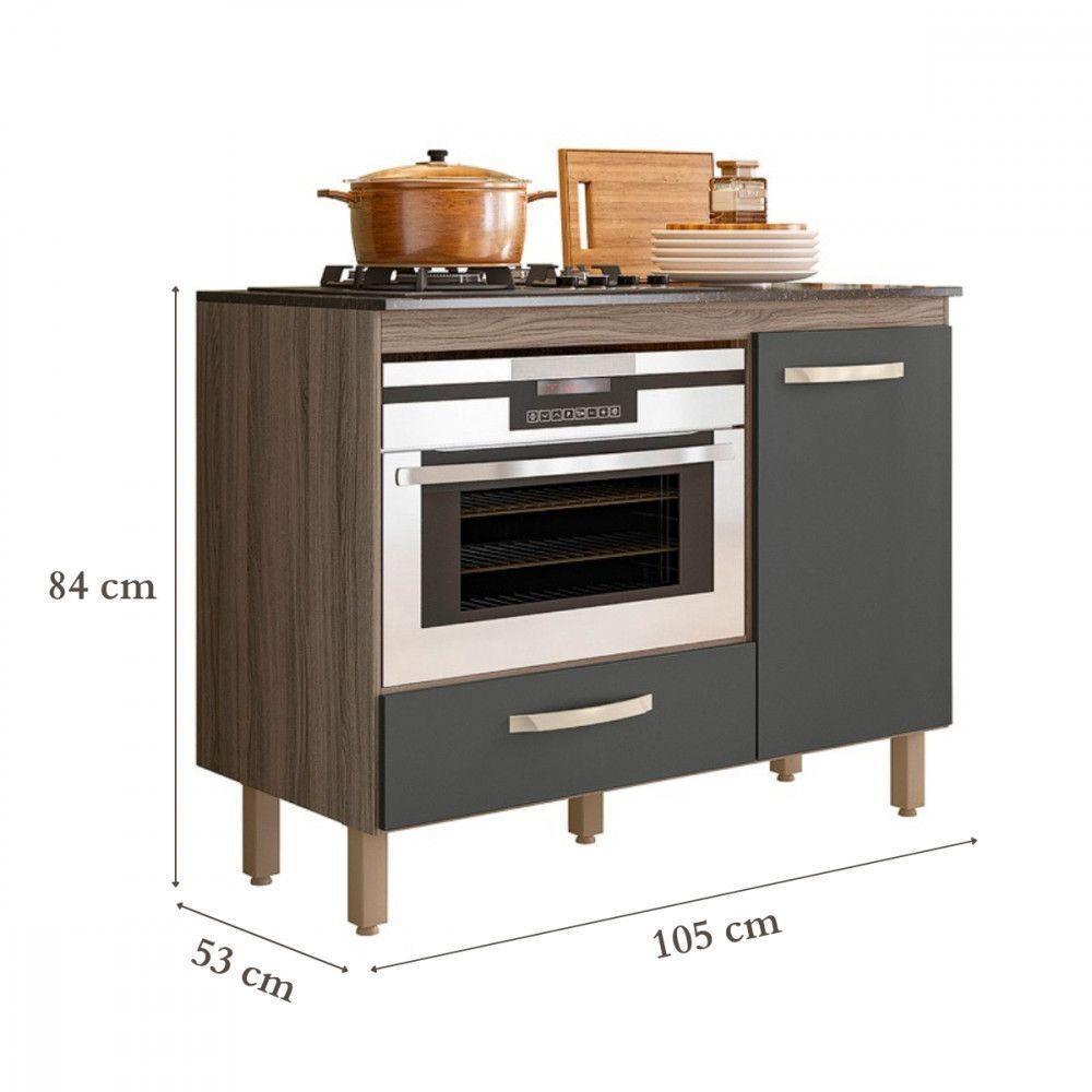 Balcão Para Cooktop Fit 4 Ou 5 Bocas E Forno Carvalho Nature Com Chumbo Nicioli Carvalho Com Chumbo - 3