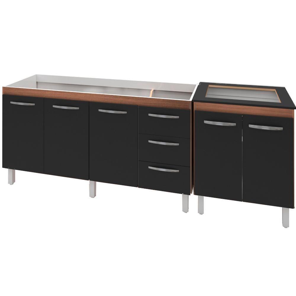 Balcao Pia 150cm E Cooktop 5 Bocas Savana Preto Mobbs Savana Preto - 5