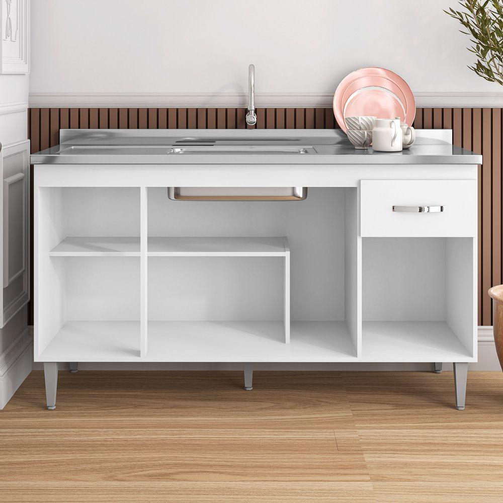 Balcão Gabriela De Pia 150Cm Sem Tampo 4 Portas Branco - 3