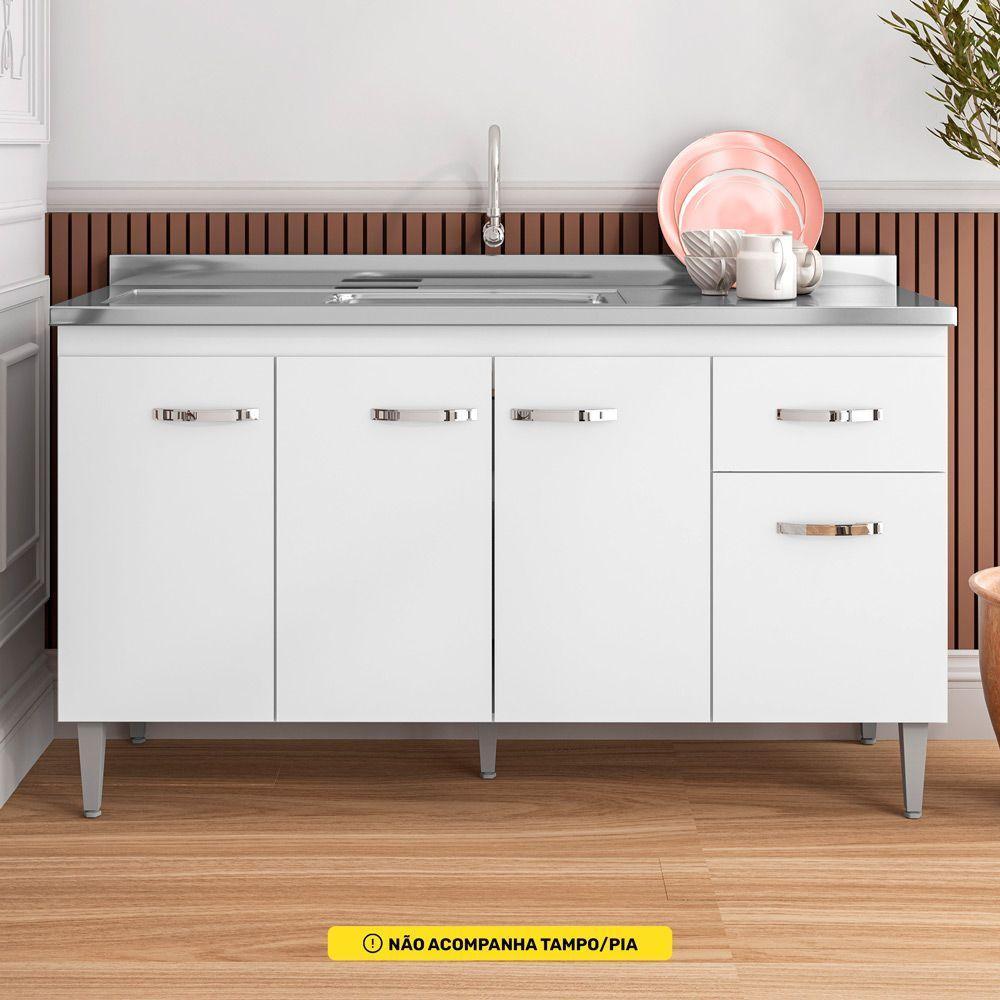 Balcão Gabriela De Pia 150Cm Sem Tampo 4 Portas Branco - 4
