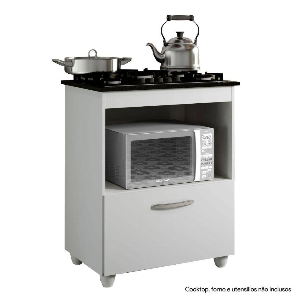 Balcão Para Cooktop 4 Bocas 1 Porta Salvia Kaiki Móveis Branco - 2