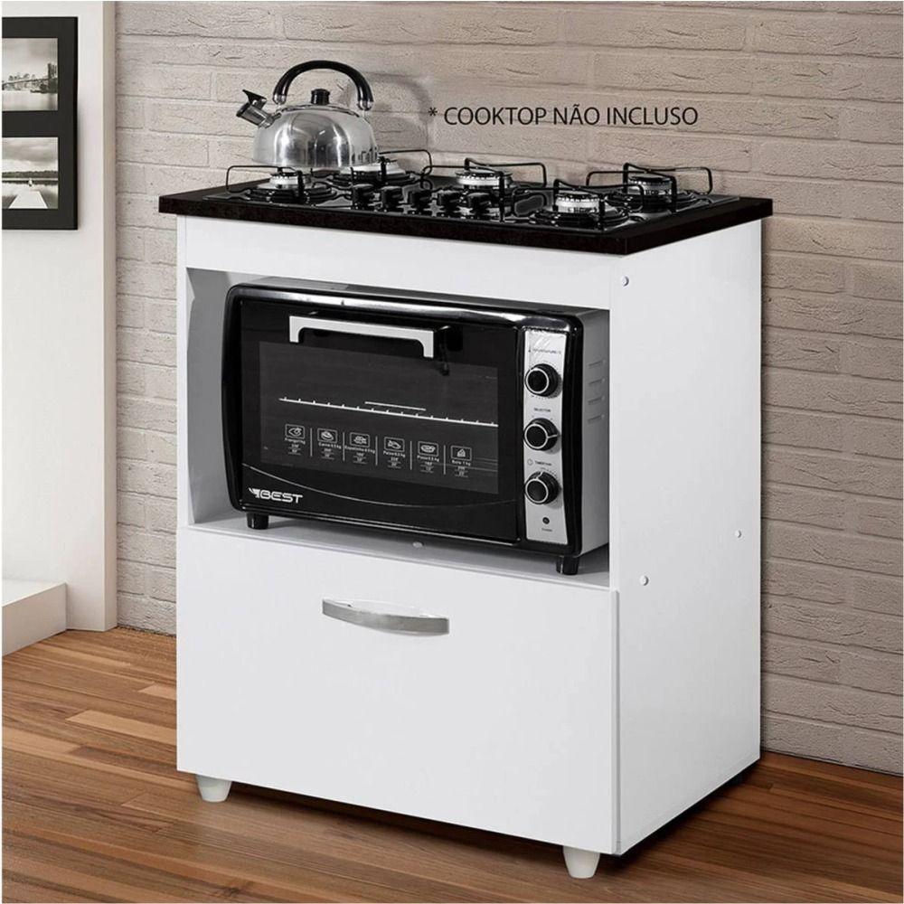 Balcão Para Cooktop 4 Bocas 1 Porta Salvia Kaiki Móveis Branco - 4