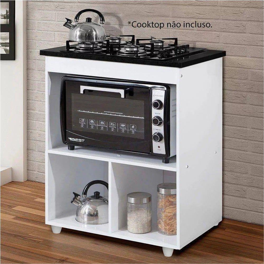 Balcão Para Cooktop 4 Bocas 1 Porta Salvia Kaiki Móveis Branco - 8