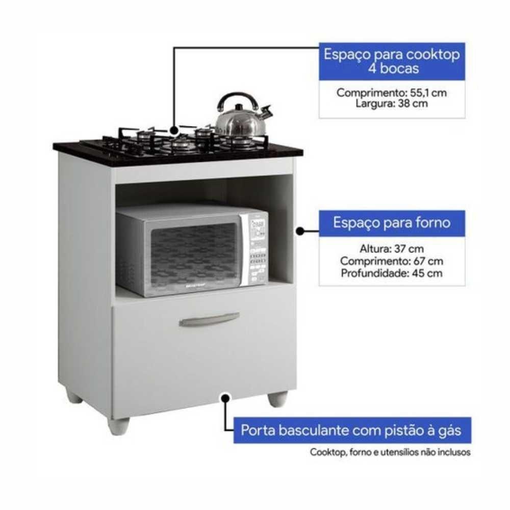 Balcão Para Cooktop 4 Bocas 1 Porta Salvia Kaiki Móveis Branco - 10
