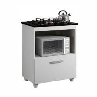 Balcão Para Cooktop 4 Bocas 1 Porta Salvia Kaiki Móveis Branco - 9
