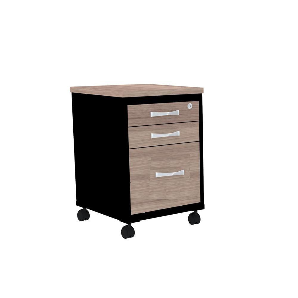 Gaveteiro Volante 3 Gavetas Com Chaves Pe25 Em Mdp Noce Naturalle E Preto - 1