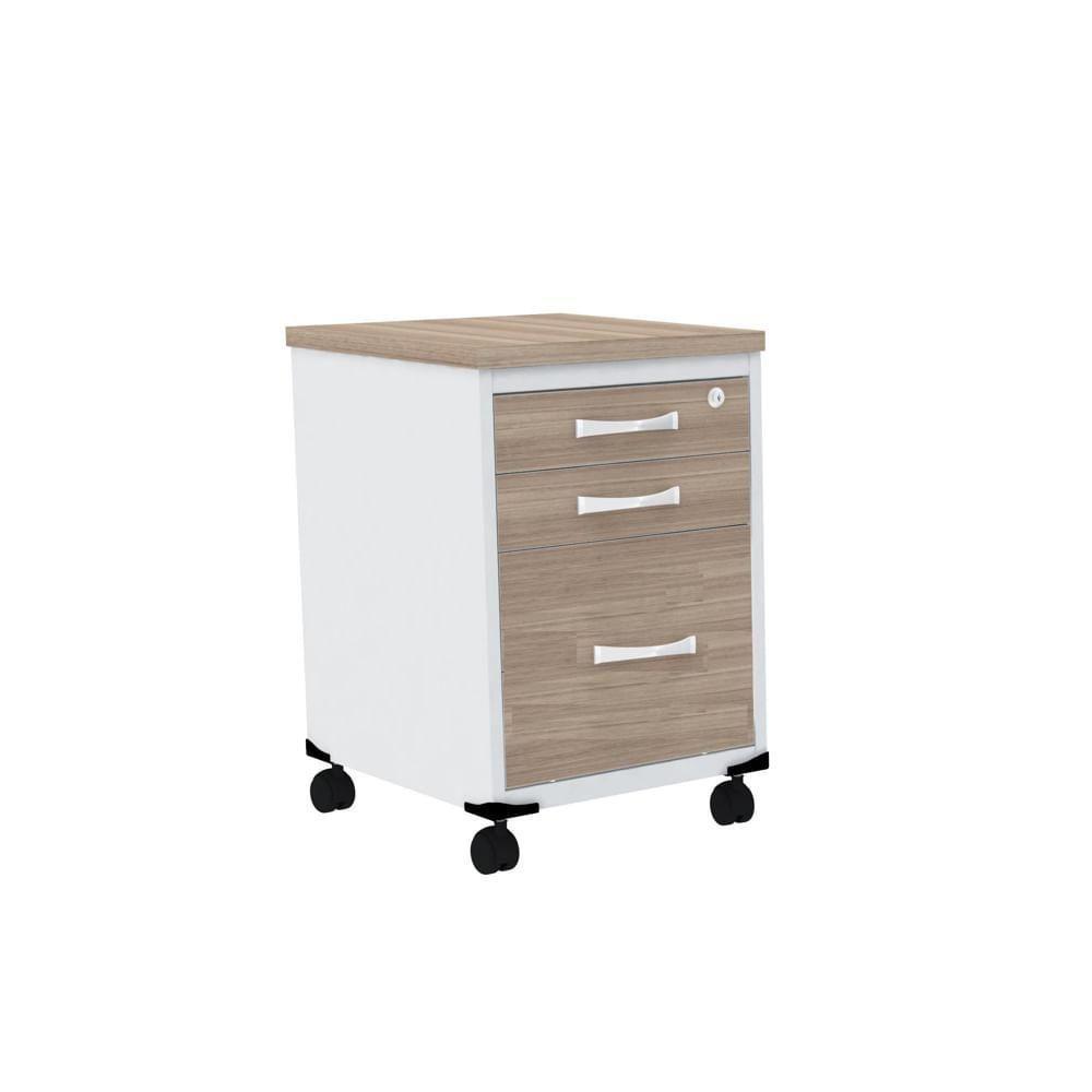 Gaveteiro Volante 3 Gavetas Com Chaves Pe25 Em Mdp Noce Naturalle E Branco - 1