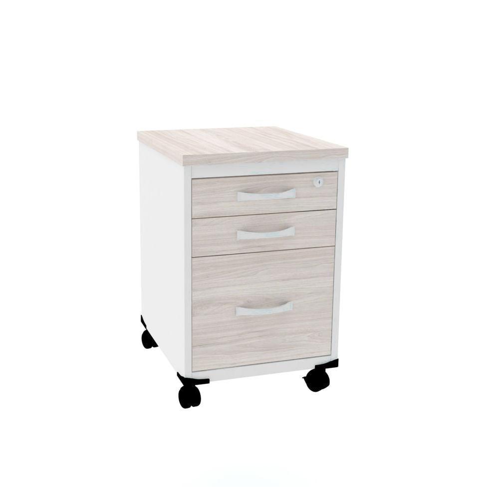 Gaveteiro Volante 3 Gavetas Com Chaves Pe25 Em Mdp Nogueira Casablanca E Branco - 1