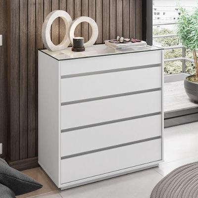 Gaveteiro Munique Com Tampo Em Vidro Branco