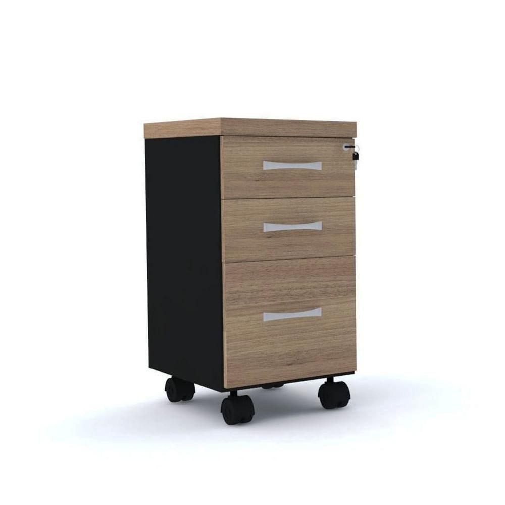 Gaveteiro Volante 3 Gavetas Com Chaves Pe40 Em Mdp Noce Naturalle - 1