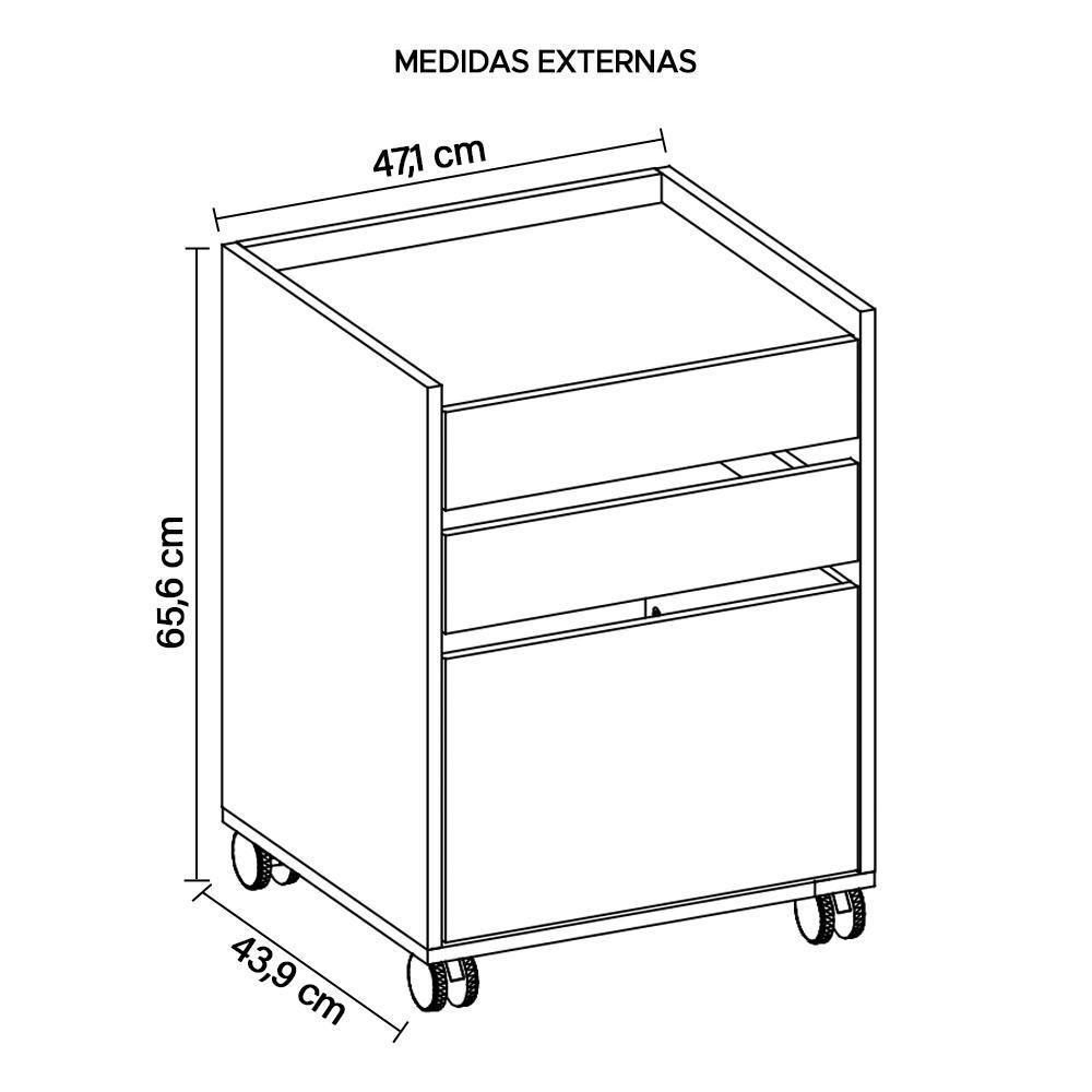 Gaveteiro 3 Gavetas Para Escritório Branco Meta Caemmun - 2