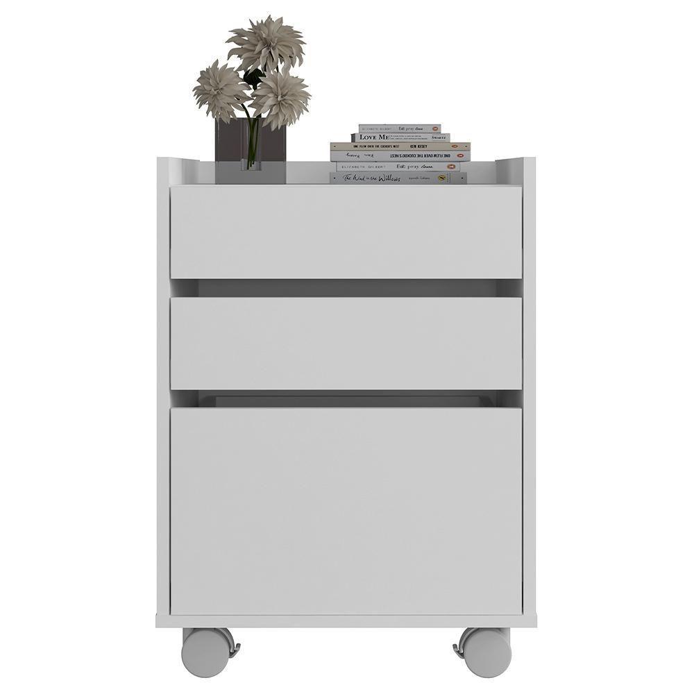 Gaveteiro 3 Gavetas Para Escritório Branco Meta Caemmun - 5