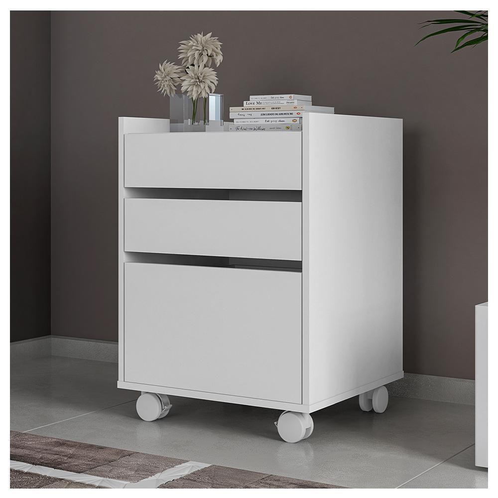 Gaveteiro 3 Gavetas Para Escritório Branco Meta Caemmun - 6