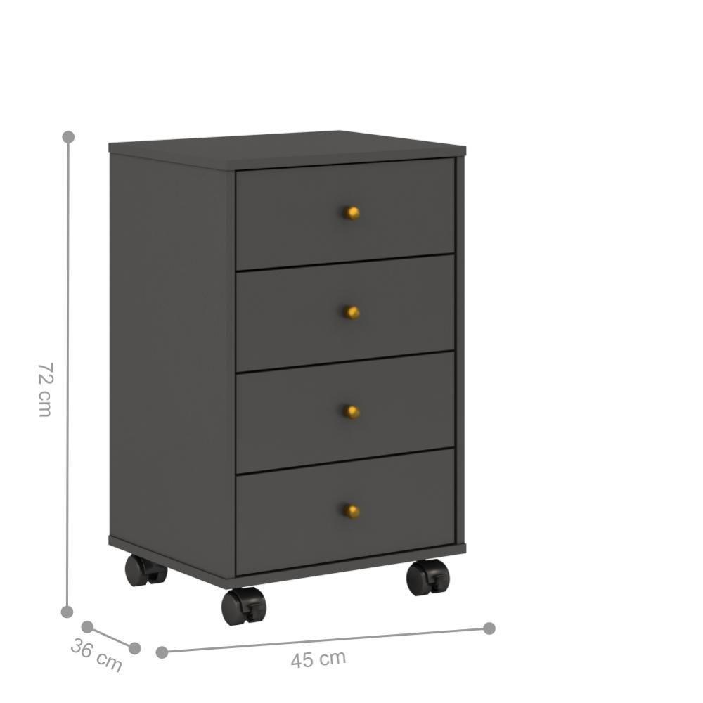 Conjunto 2 Gaveteiros Com Rodízios Lion Mitchell Grafito - 3