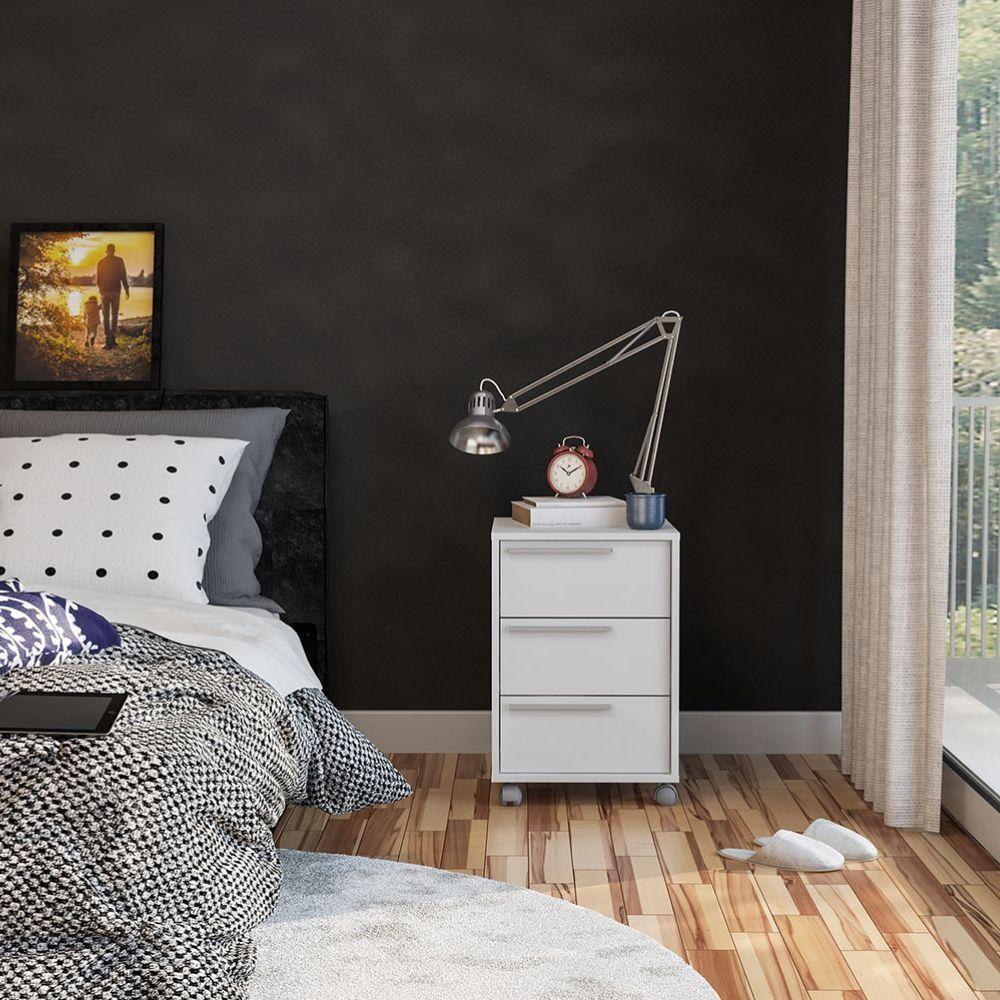 Gaveteiro Maia 3 Gavetas 4 Rodízios Politorno Branco Branco - 2