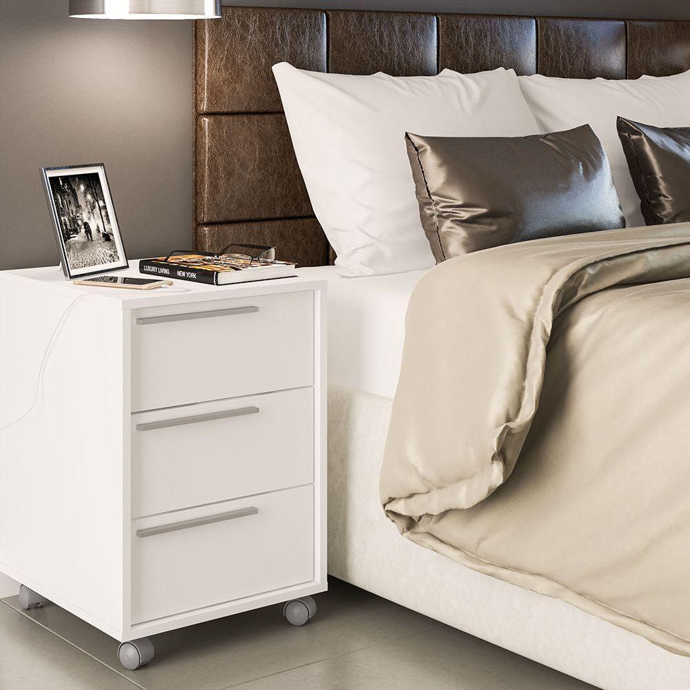 Gaveteiro Maia 3 Gavetas 4 Rodízios Politorno Branco Branco - 6