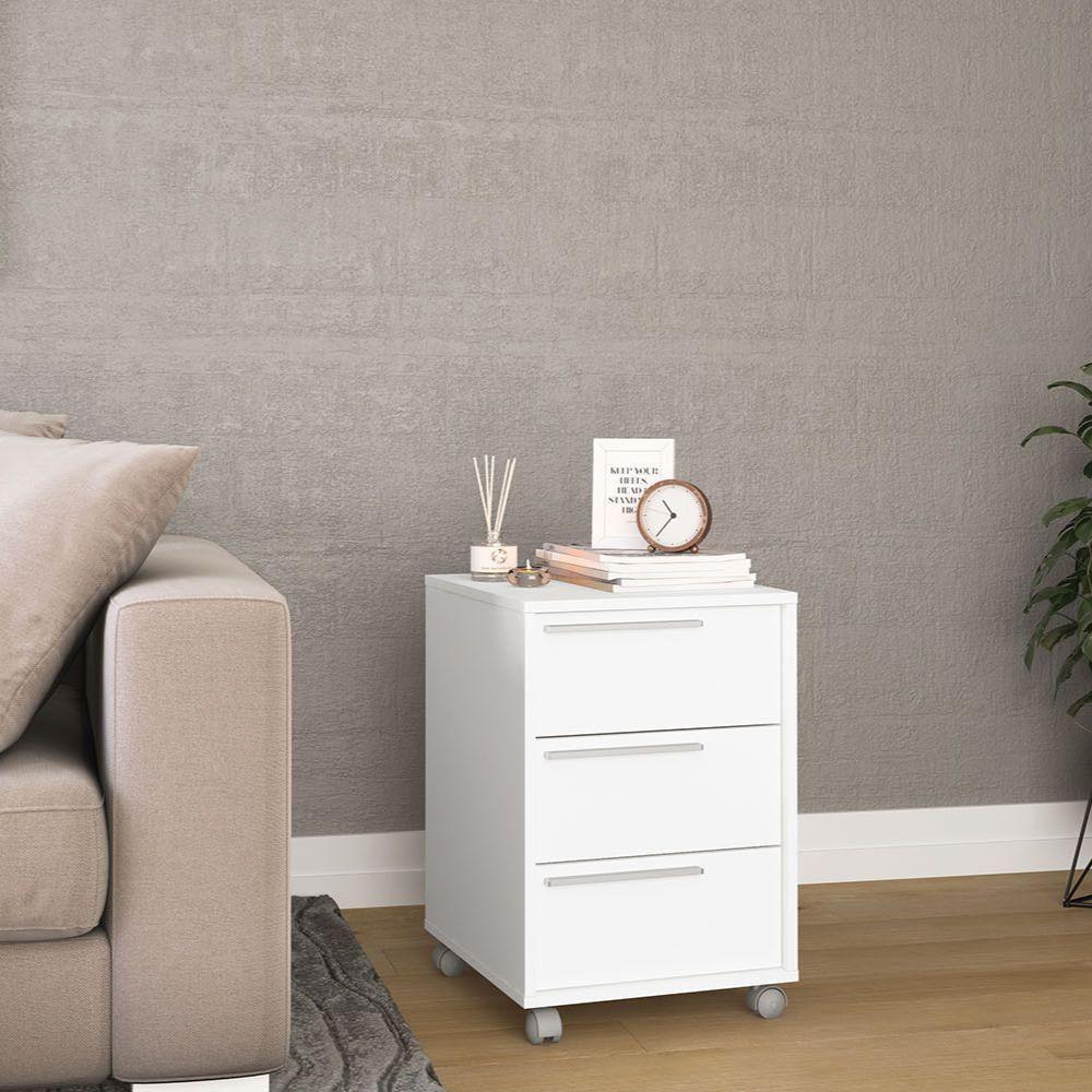 Gaveteiro Maia 3 Gavetas 4 Rodízios Politorno Branco Branco - 7