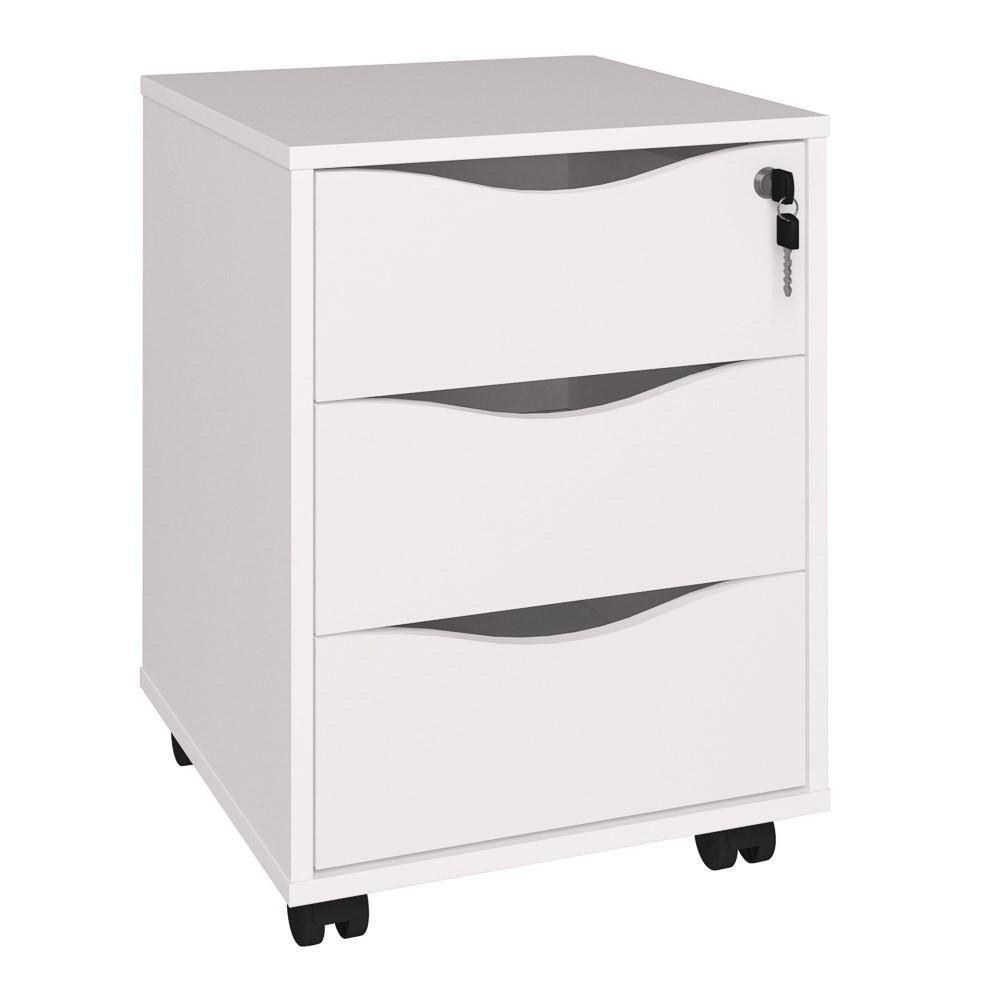 Gaveteiro 3 Gavetas Pés Rodízios Mobile Face Branco - 1