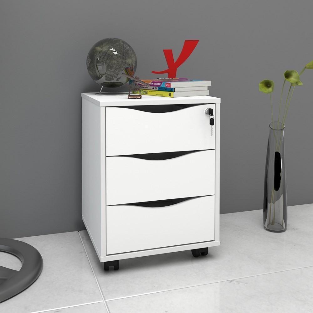 Gaveteiro 3 Gavetas Pés Rodízios Mobile Face Branco - 4