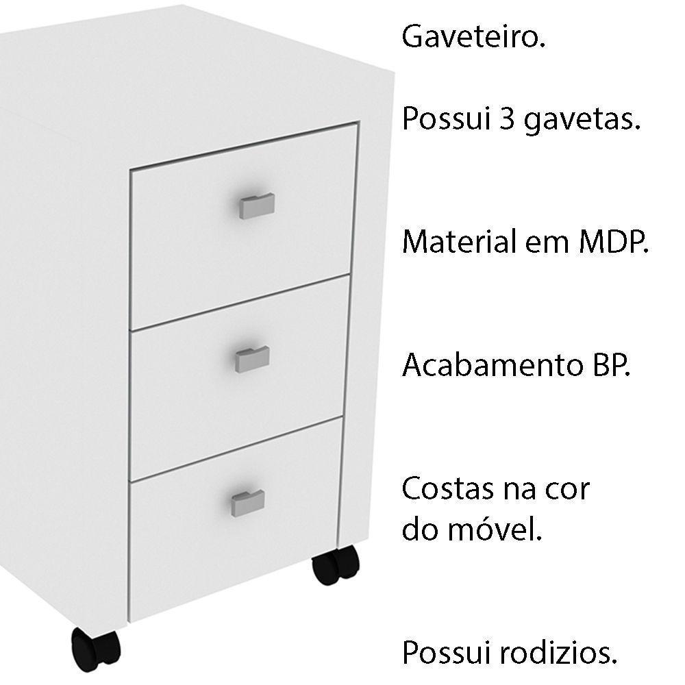 Gaveteiro Para Escritório Home Office Me4108 Mdp Branco - 5