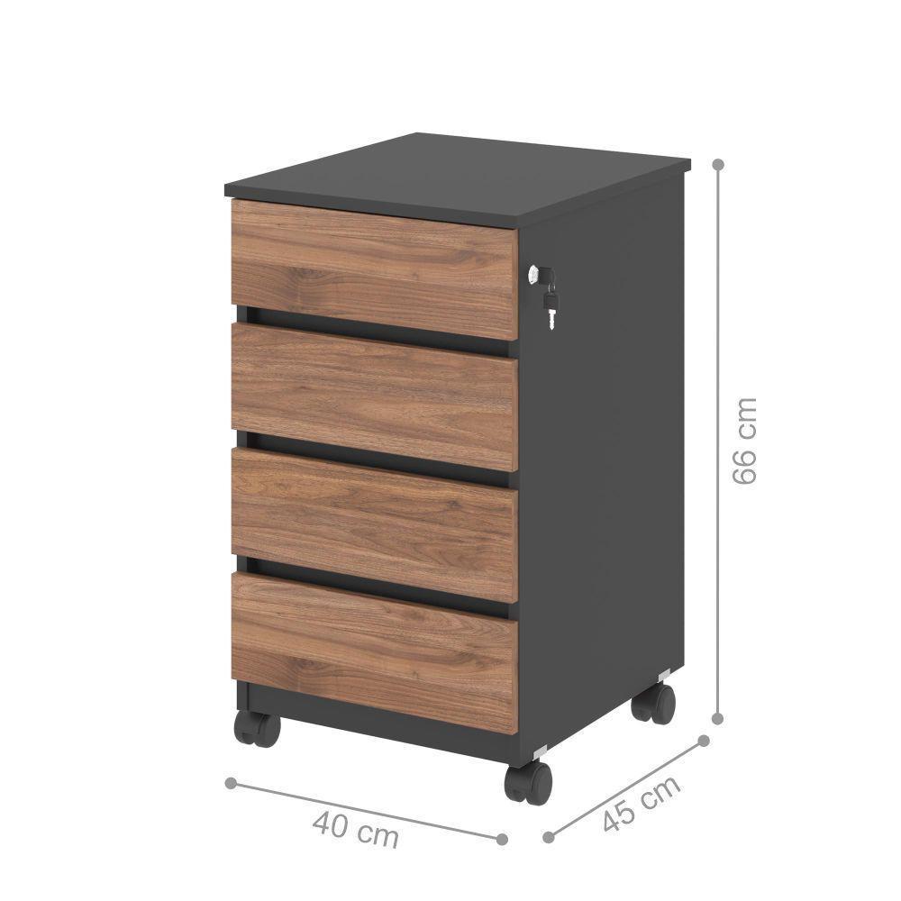 Gaveteiro 4 Gavetas Com Escrivaninha Nauru Noce Preto - 2