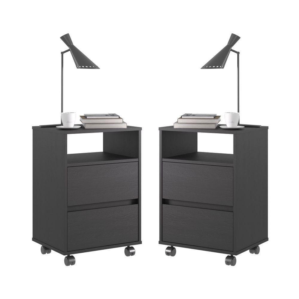 Conjunto De 2 Gaveteiros Flox Preto Onix - 1