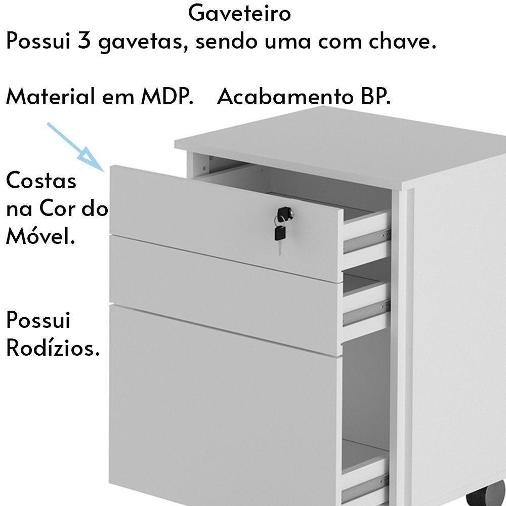 Gaveteiro Com Chave Escritório Home Office Me4148 Mdp Branco - 9