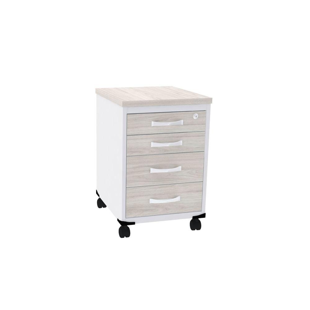 Gaveteiro Volante 4 Gavetas Com Chaves Pe25 Em Mdp Nogueira Casablanca E Branco - 1